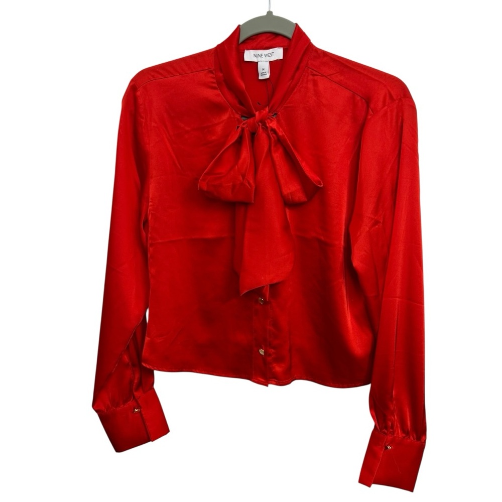 Nine West Red Women's Blouse with Bow Detail Size M